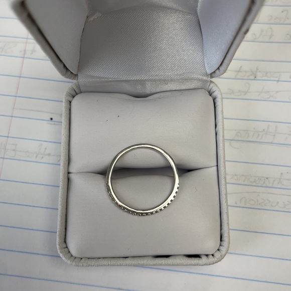 10k White Gold and 1/10 ctw Diamond Wedding Band, Stack Ring - Picture 4 of 6